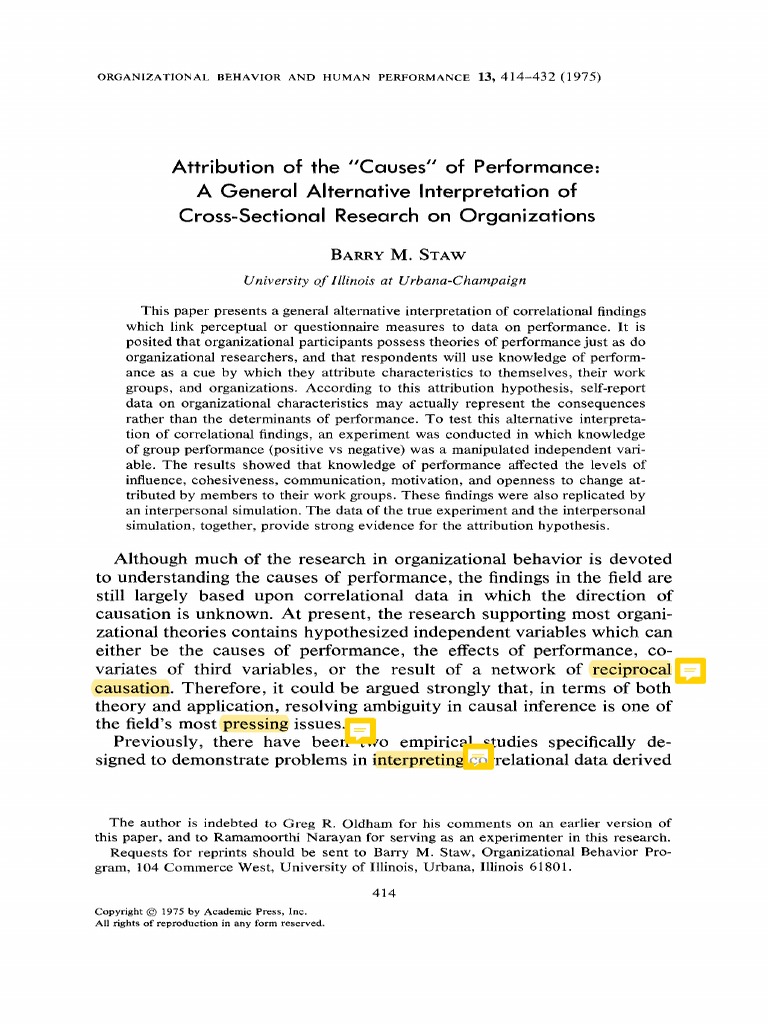 Attribution of The Causes of Performance | PDF | Causality | Experiment