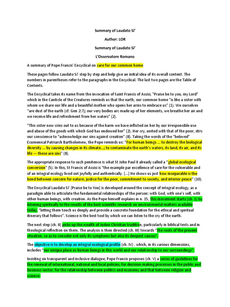 Summary of Laudato Si | PDF