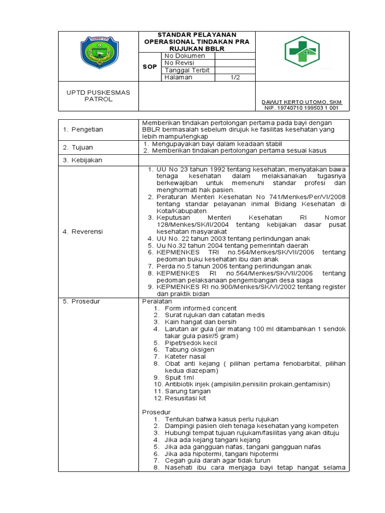 Sop Standar Pelayanan Operasional Tindakan Pra Rujukan Bblr Pdf
