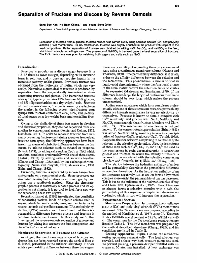 Separation of Glucose and Fructose by Membrane | PDF | Fluid Dynamics ...