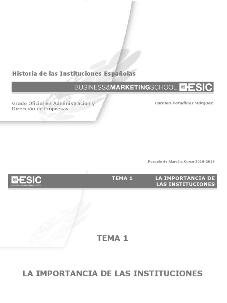 Presentación Tema 1 de Historia de Las Instituciones Españolas PDF