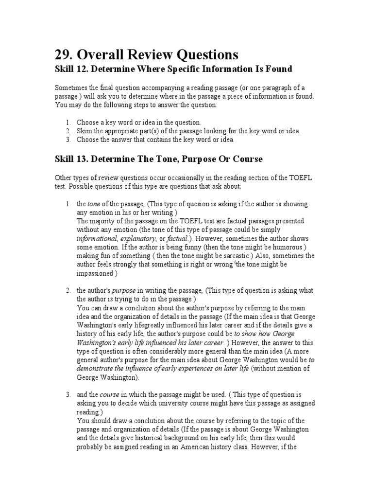 Overall Review Questions Skill 12. Determine Where Specific