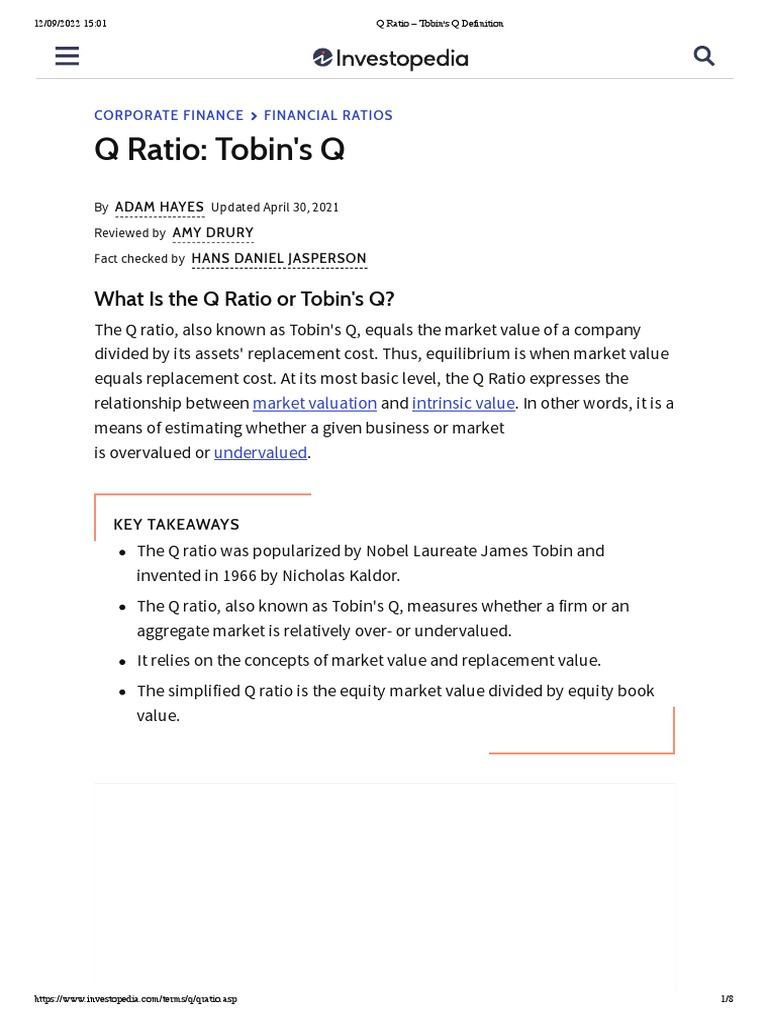 Understanding Tobin's Q Ratio | PDF | Investing | Valuation (Finance)