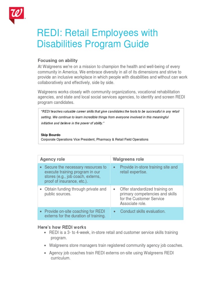 Walgreens REDI Program Overview | PDF | Employment | Disability