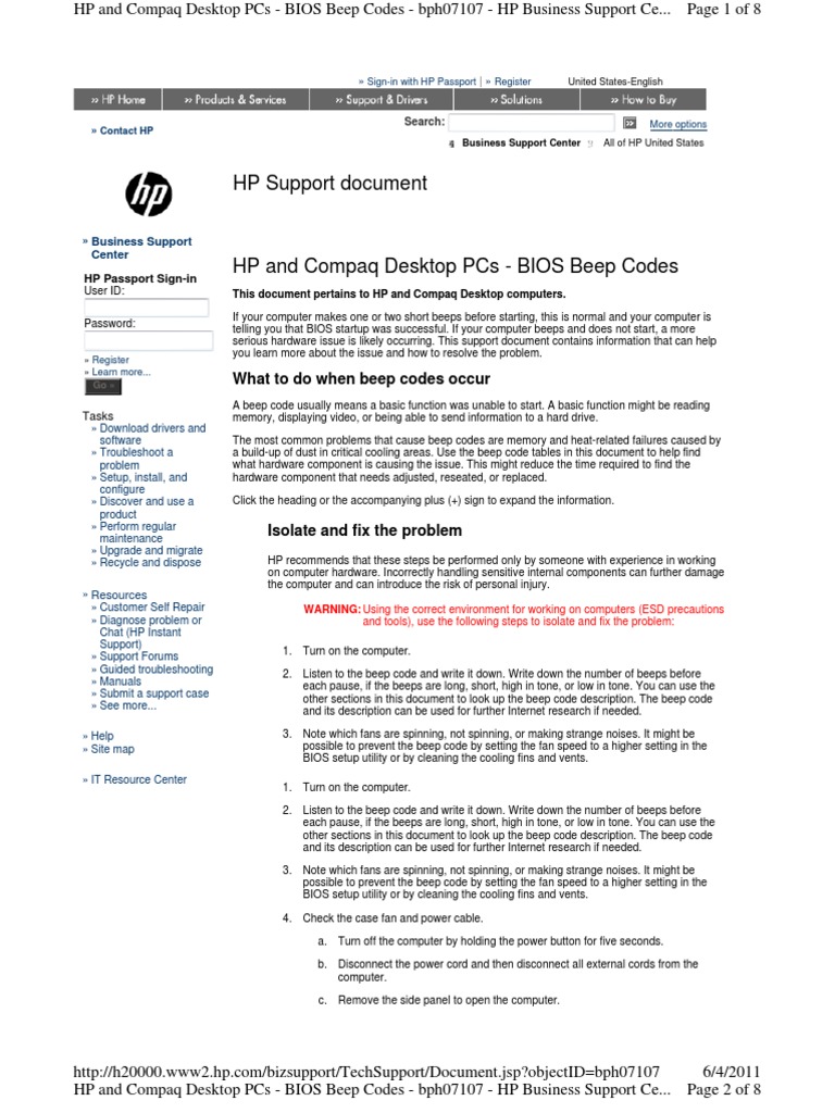 HP Desktop Identify Beep Codes And Meaning, 46 OFF