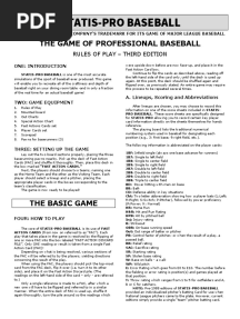 Statis Pro Baseball Rules 3rd Edition