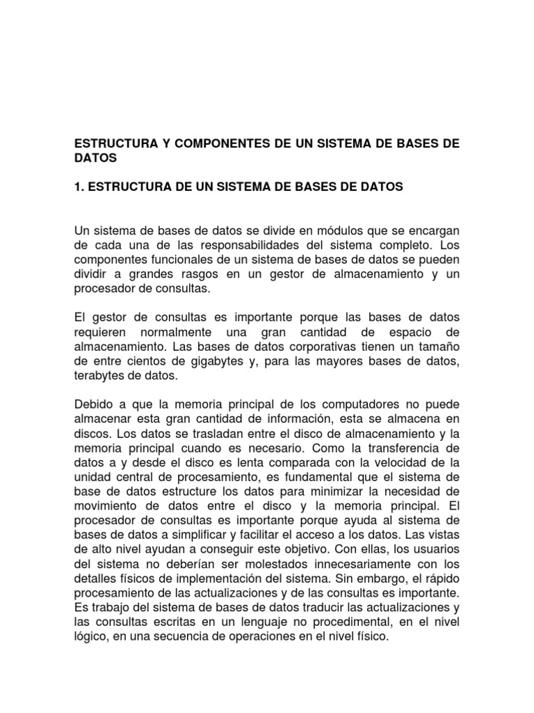 Componentes de un Sistema de Bases de Datos | PDF | Bases de datos ...