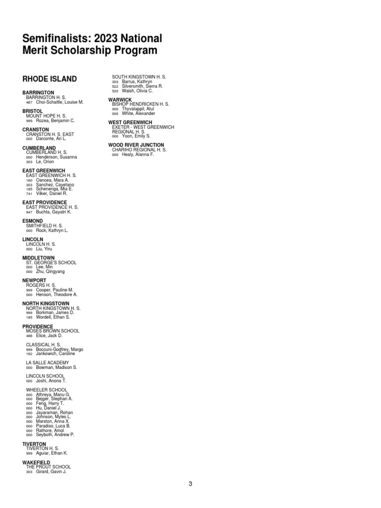 2023 NATIONAL MERIT SEMIFINALISTS LIST BY STATE PDF intelligence overview
