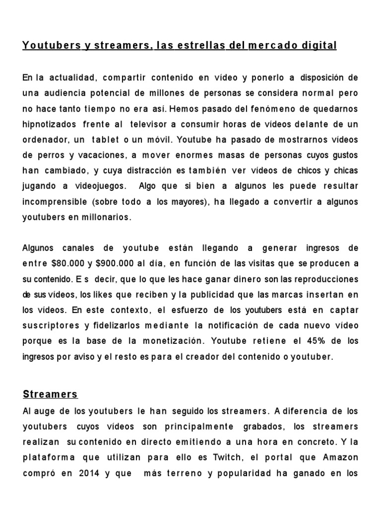 Youtubers y Streamers | PDF | Youtube | Medios de comunicación en masa