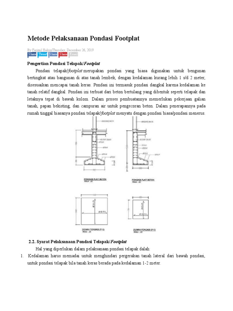 Metode Pelaksanaan Pondasi Footplat | PDF
