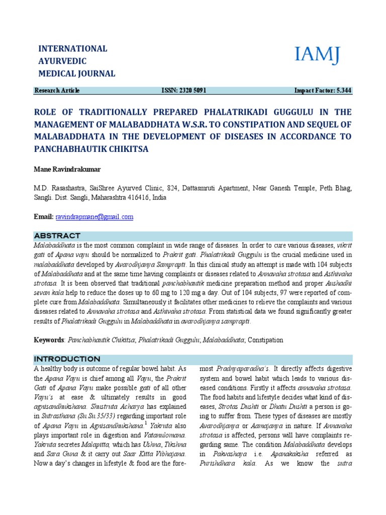 Research Article ISSN 2320 5091 Impact Factor 5.344 PDF Ayurveda