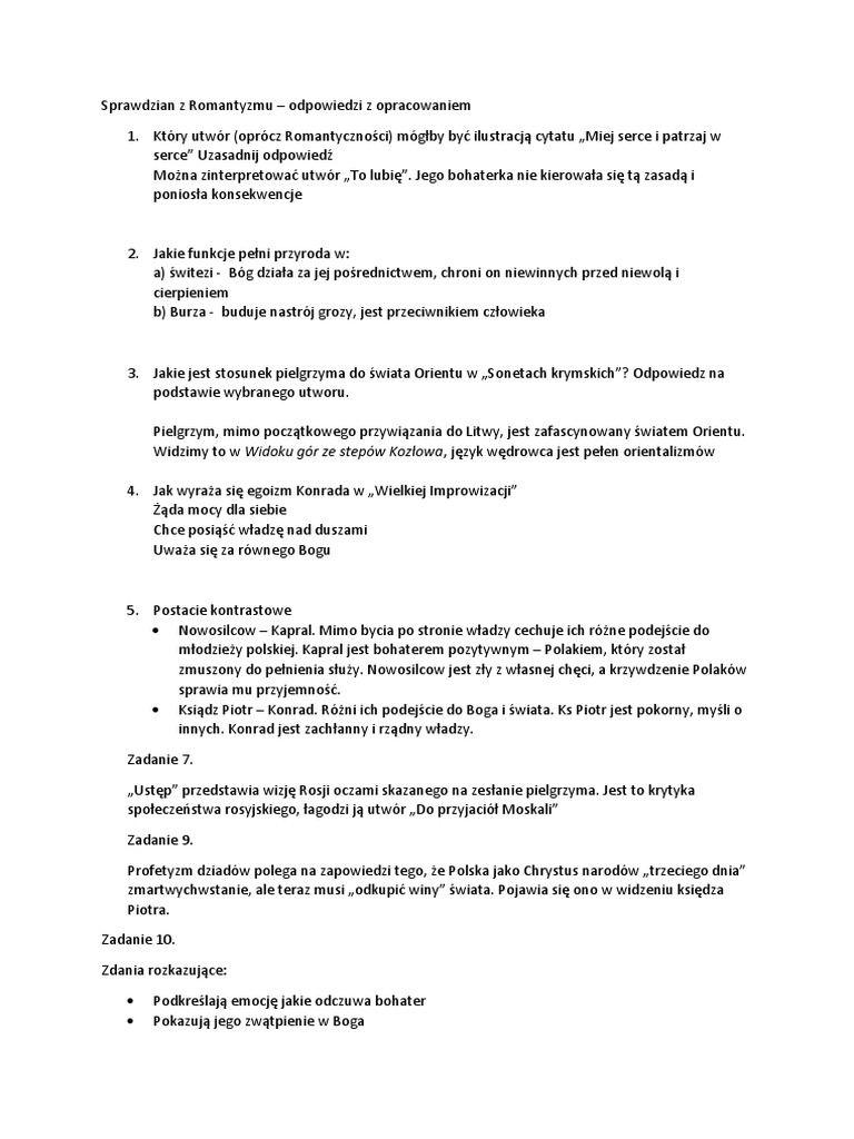 Sprawdzian z Romantyzmu PDF
