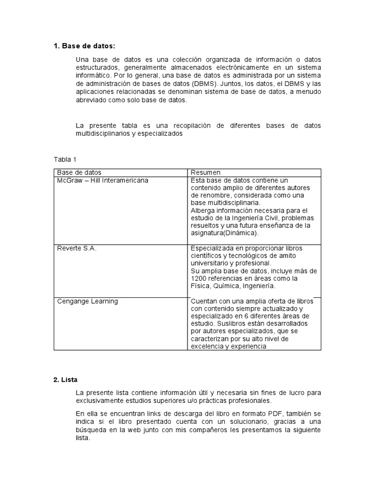 Base de Datos y Libros de Editoriales y Descargados de La Web | PDF ...