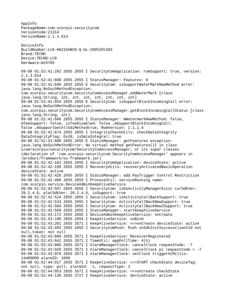 SecurityCom App Configuration Logs | PDF | Computer Architecture ...