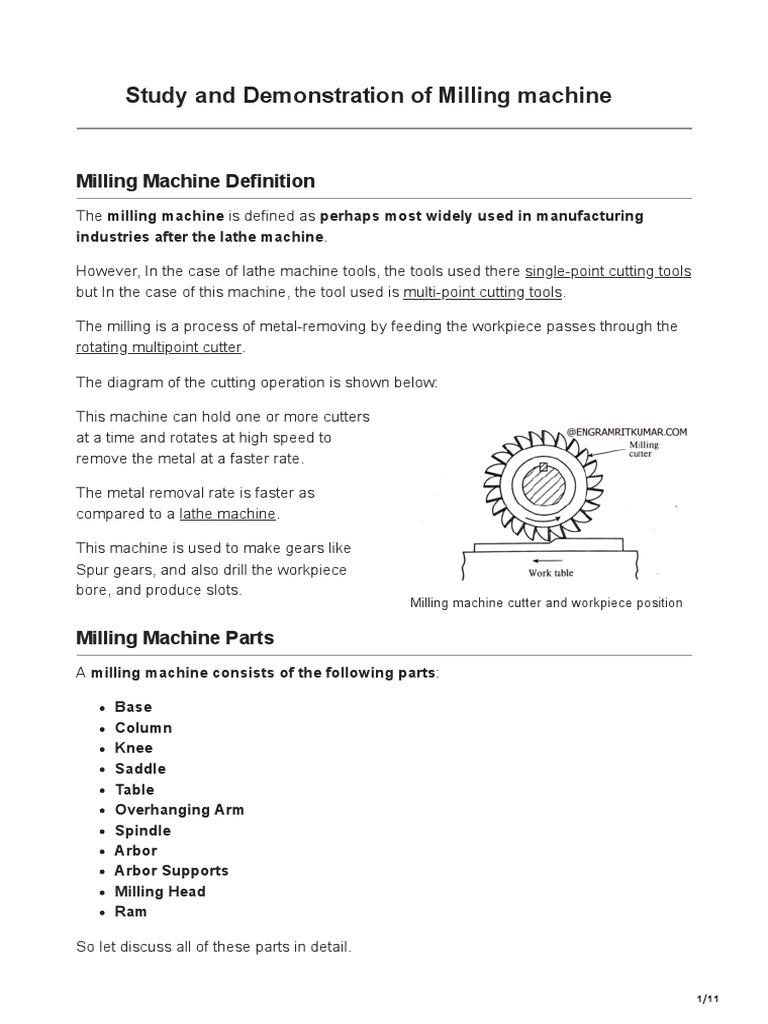Milling Machine Definition Parts Types Operations With PDF PDF