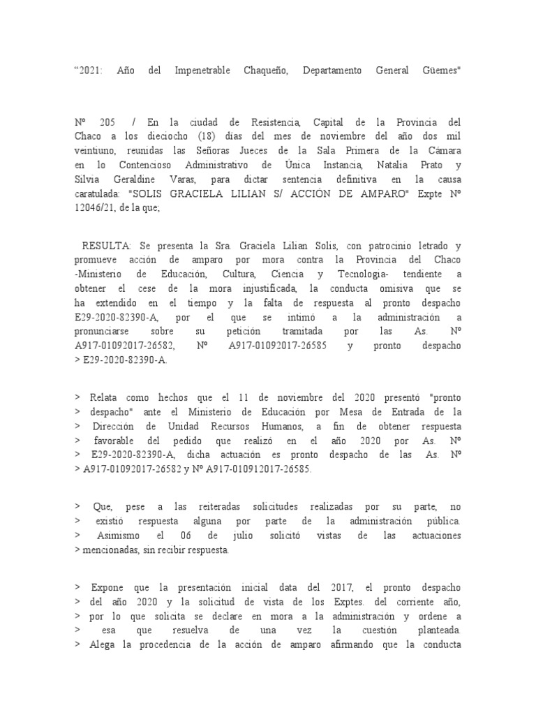 Amparo por Mora en Chaco 2021 | PDF | Derecho Constitucional | Justicia