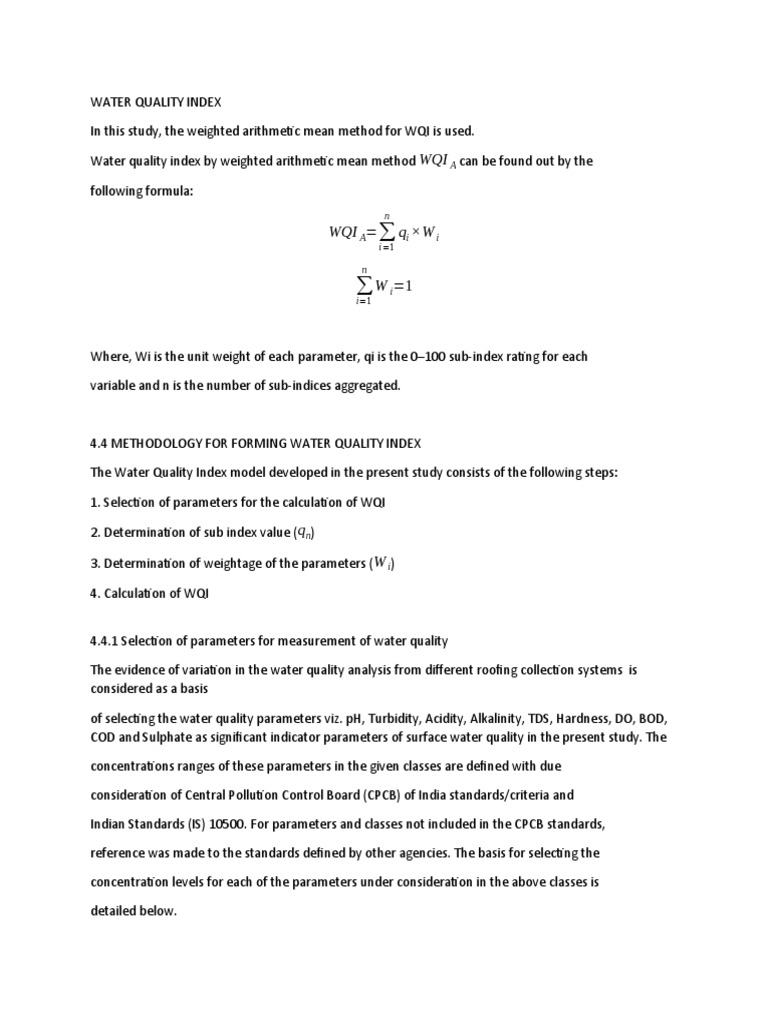 Water Quality Index PDF Water Quality Water