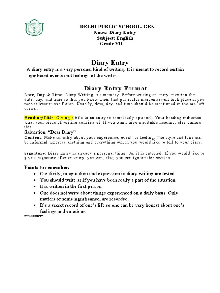 Diary Entry Notes 202122 PDF Feeling Visual Impairment