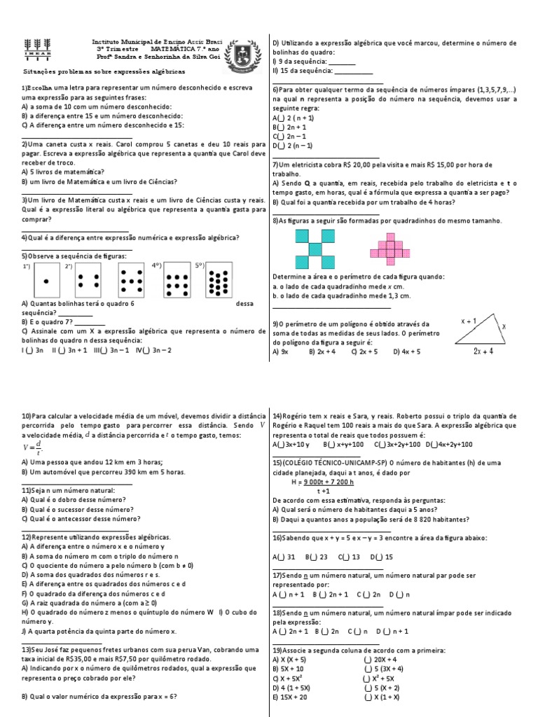 Problemas X Express o Alg brica PDF N mero Real Conceitos 