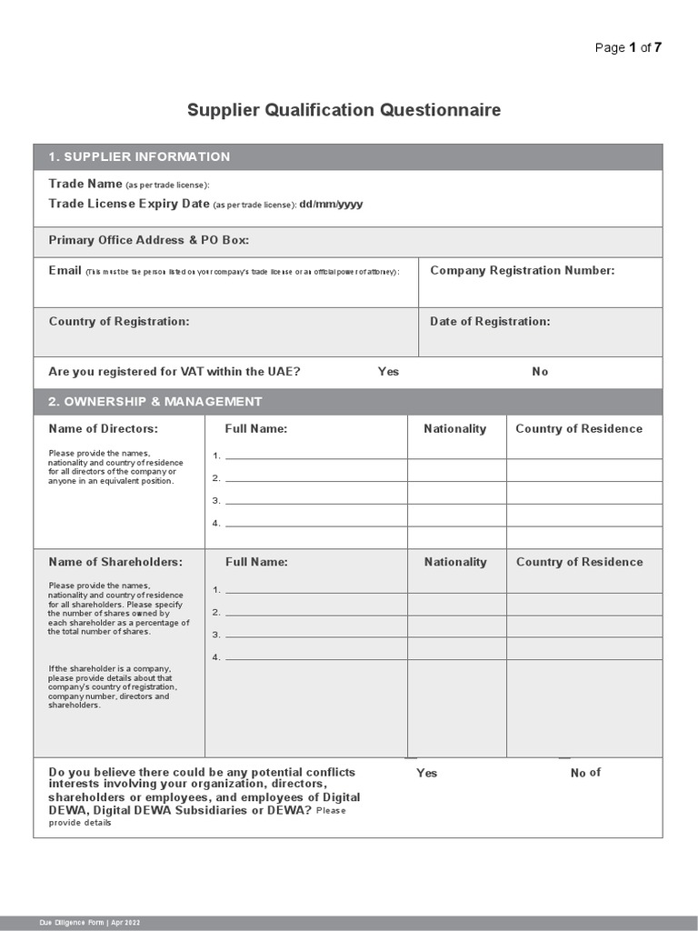 DigitalDEWA Supplier Qualification Questionnaire PDF Bribery