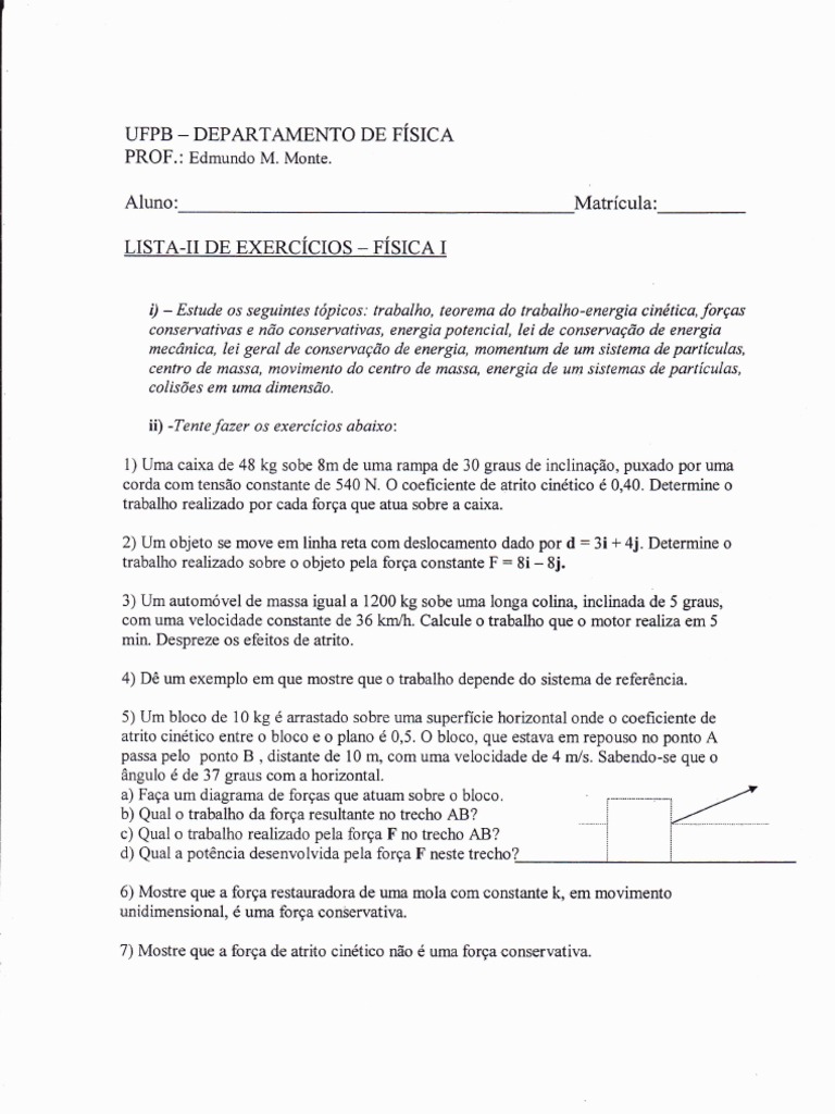 Lista de Exercícios de Física I | PDF | Colisão | Massa