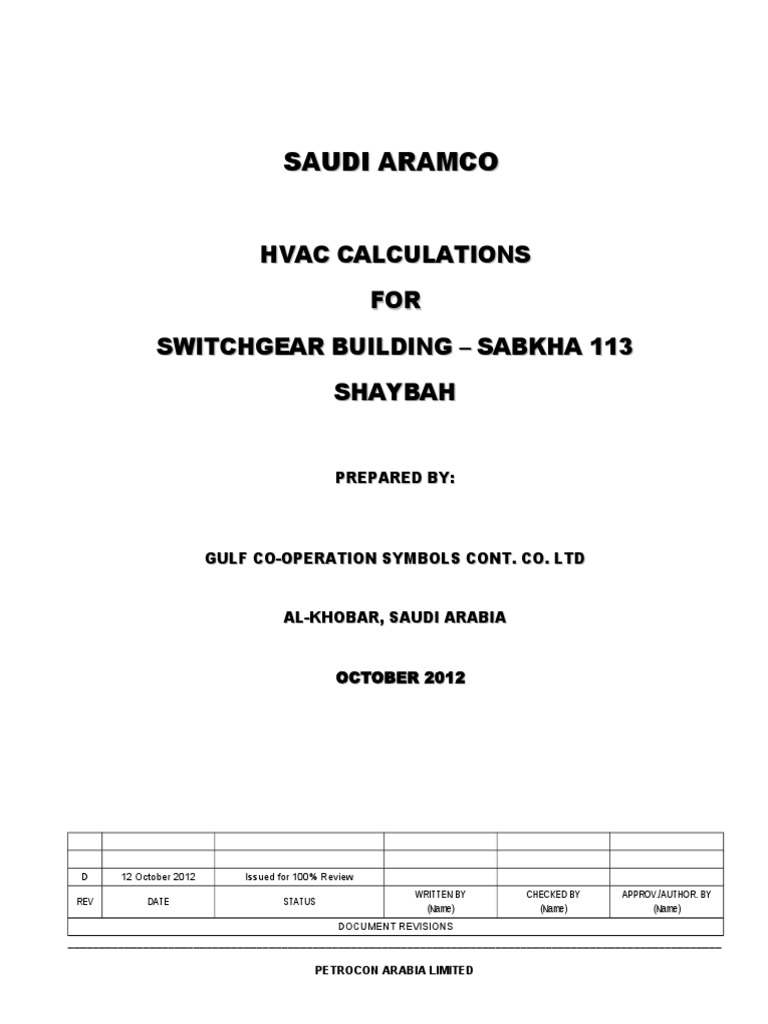 SAUDI ARAMCO HVAC CALCULATIONS FOR SWITCHGEAR BUILDING PDF