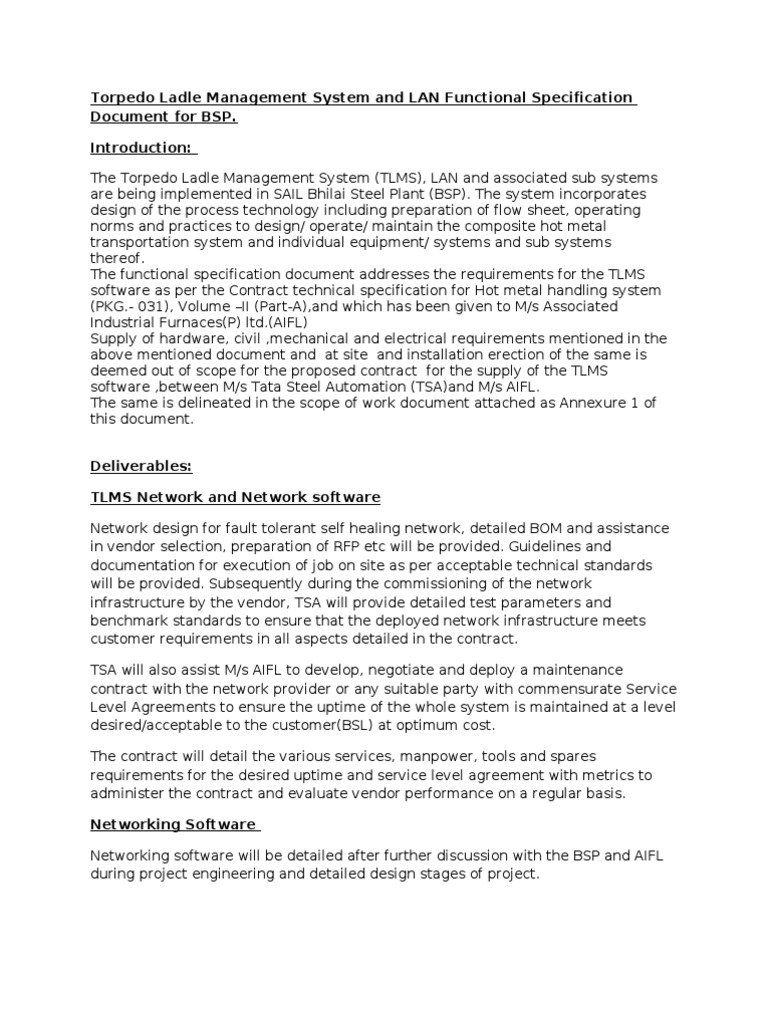 torpedo-ladle-management-system-and-lan-functional-specification