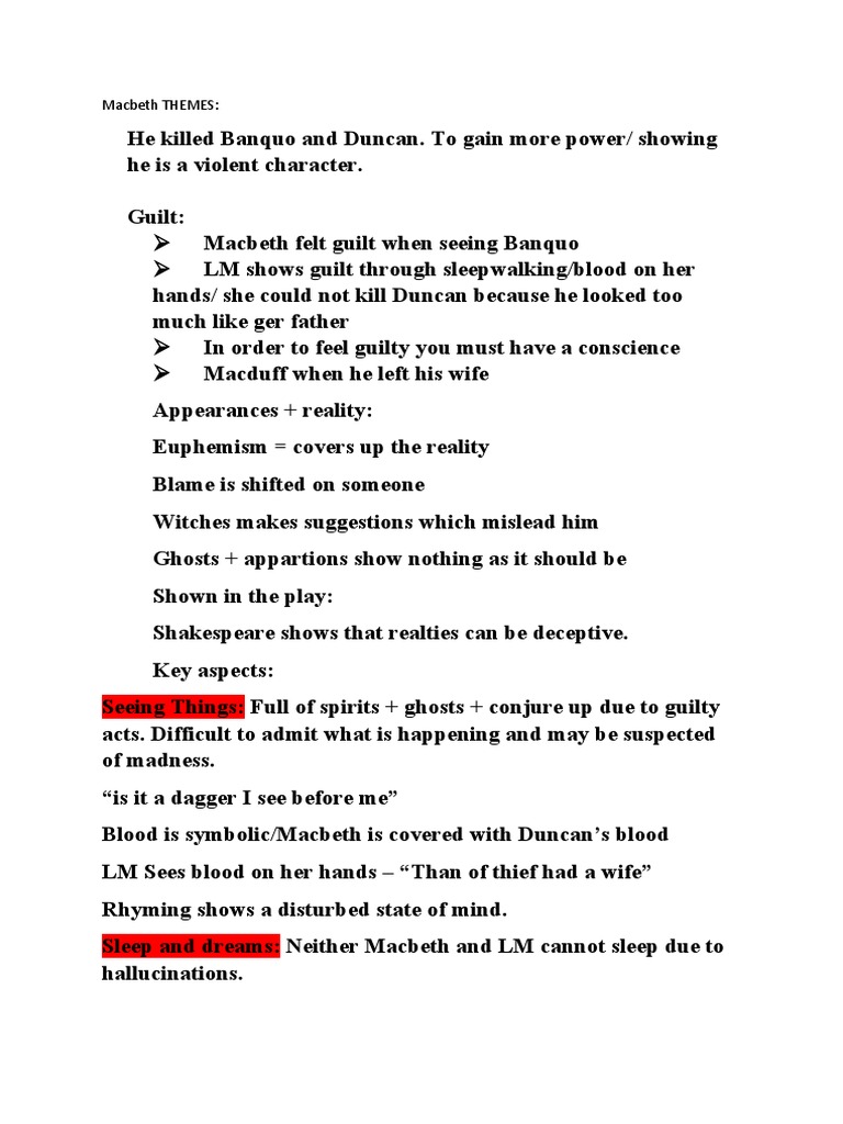 Macbeth Themes Notes | PDF