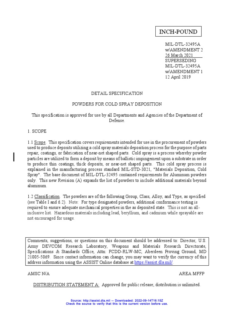 Cold Spray Powder Specification MIL-DTL-32495A | PDF | Stainless Steel ...