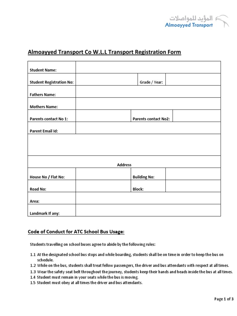 School Bus Registration Form | PDF | Bus | School Bus