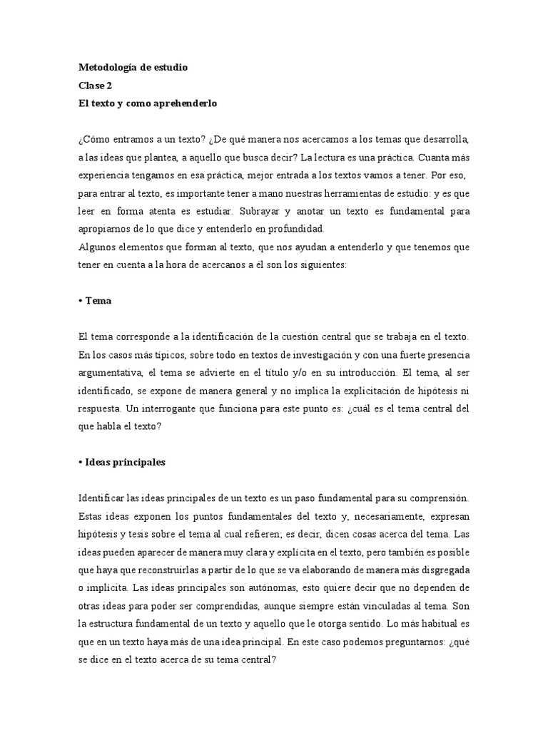 Metodologi769a de Estudio. Clase 2. Co769mo Entrar Al Texto. | PDF ...