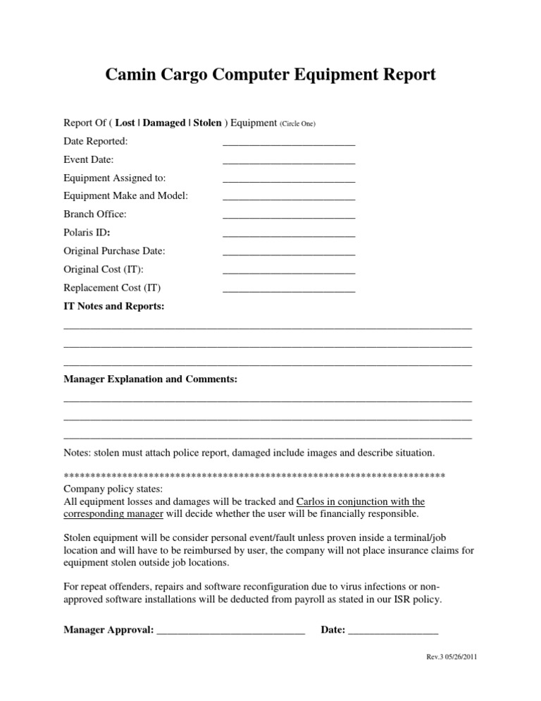 Equipment Loss and Damage Report Form | PDF