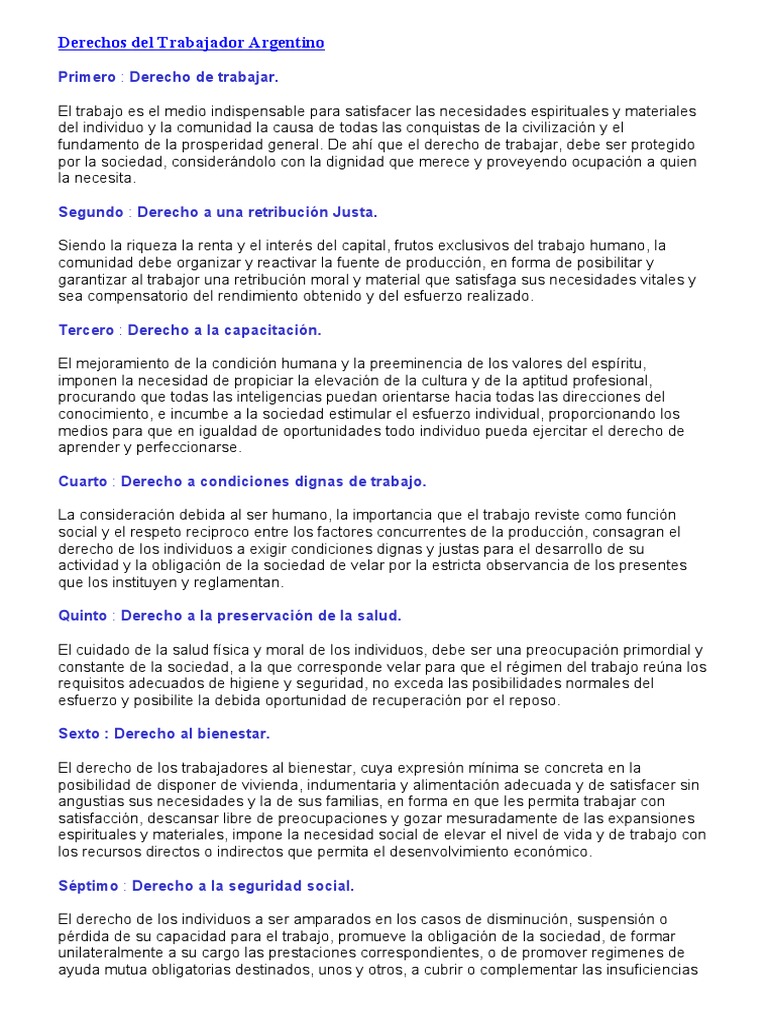 Derechos Del Trabajador Argentino | PDF | Sociedad