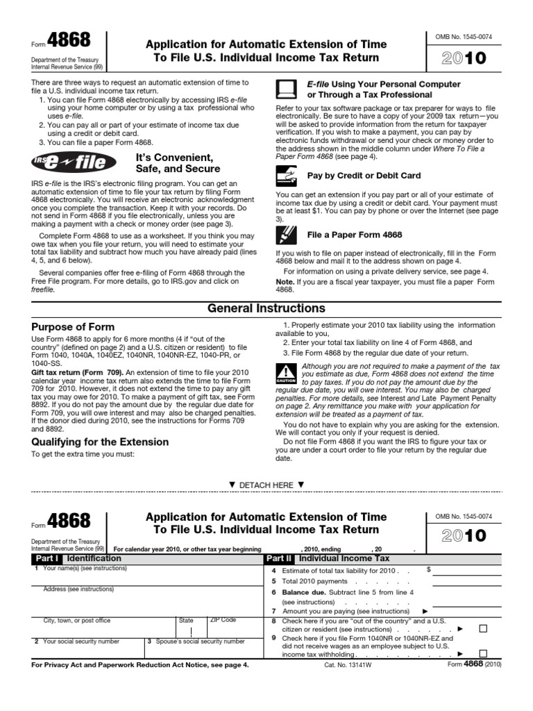IRS form 4868 | Irs Tax Forms | Tax Return (United States)