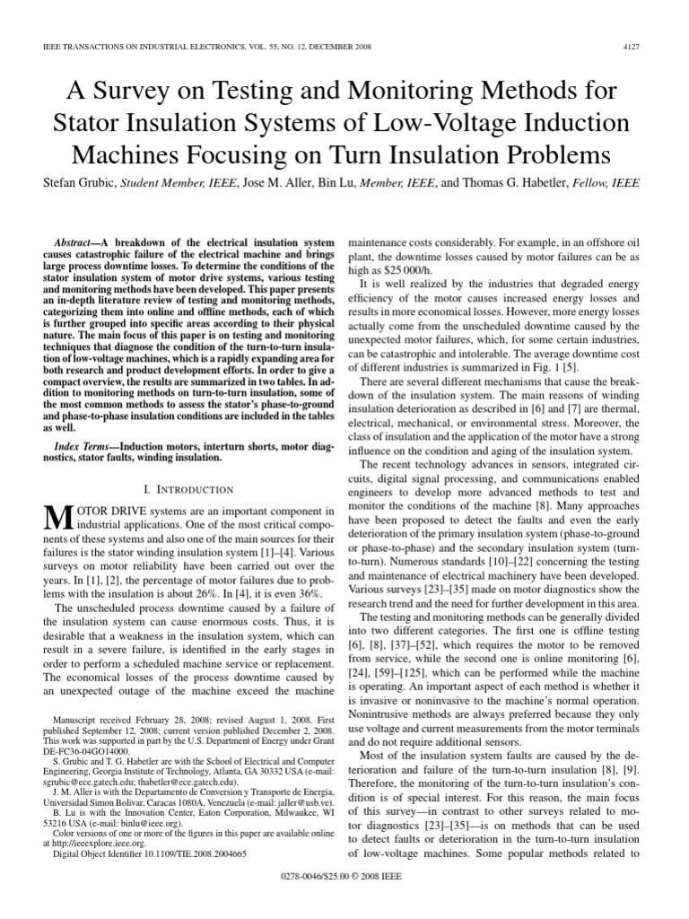 A Survey On Testing and Monitoring Methods For Stator Insulation