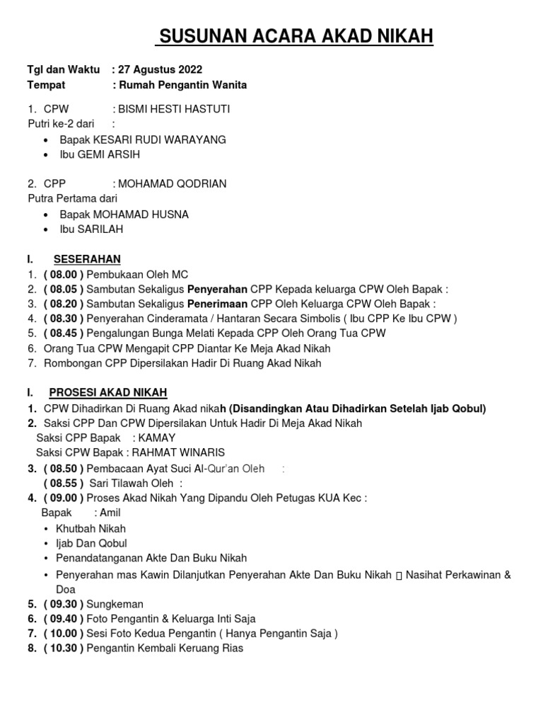 Susunan Acara Akad Nikah | PDF