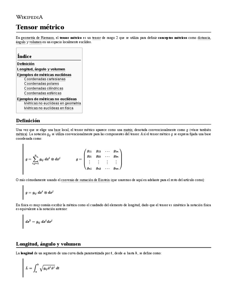 Tensor Métrico | PDF | Sistema coordinado | Física teórica