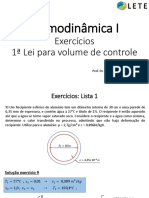 Termodinâmica I - Exercicios 1 Lei VC - Termodinâmica I - Exercicios 1 Lei VC - Versão 21-05-2021