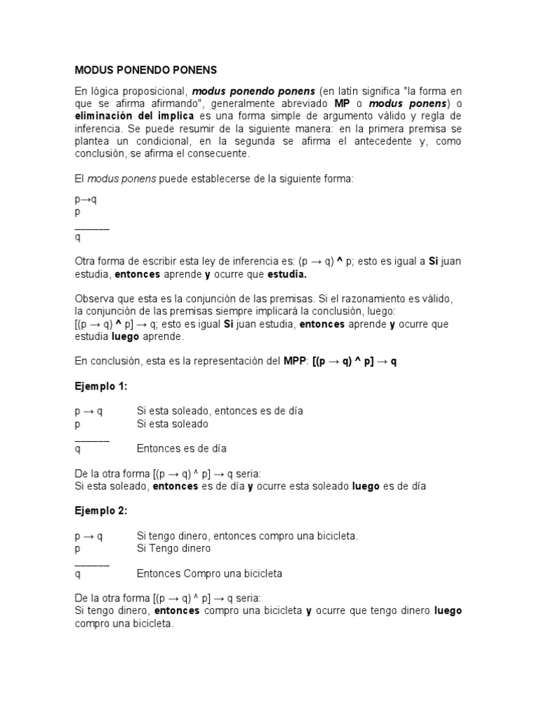 Modus Ponens y Modus Tollens en Lógica | PDF | Inferencia | Sintaxis ...