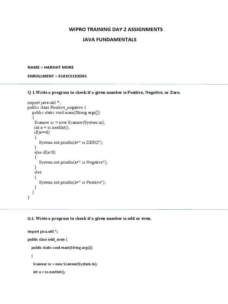 Wipro Java Training Day 2 Assignments | PDF | Computer Engineering ...