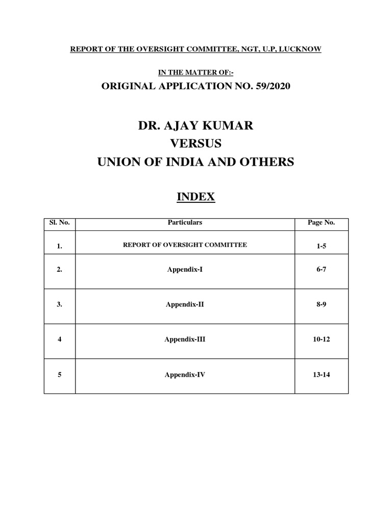Report by Oversight Committee in Oa No. 59 of 2020 (Dr. Ajay Kumar Vs