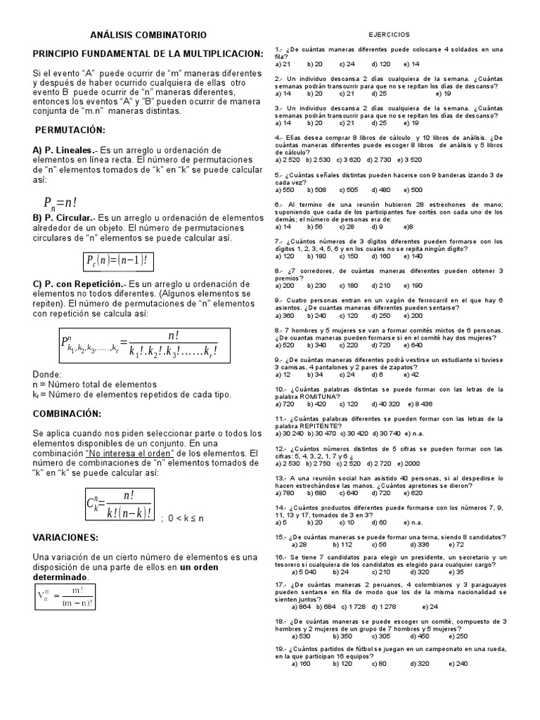 Análisis Combinatorio en Secundaria | PDF | Combinatoria