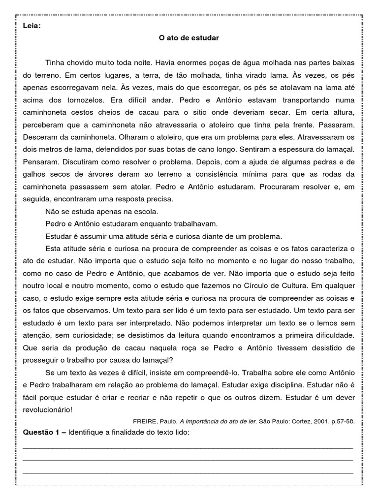Interpretacao-de-texto-O-ato-de-estudar-Paulo-Freire- | PDF