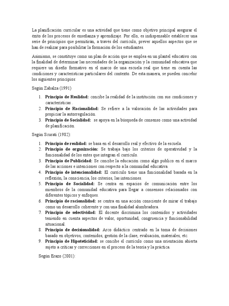 Principios de la Planificación Curricular | PDF | Plan de estudios ...