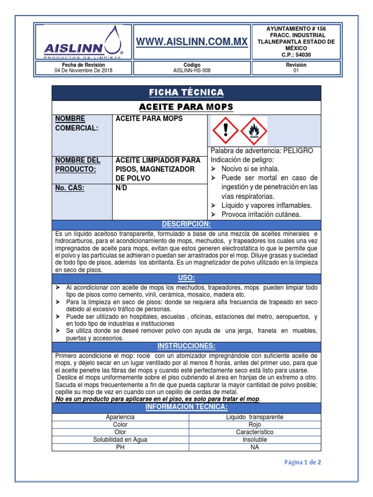Aceite para Mops: Usos y Precauciones | PDF | Petróleo | Agua