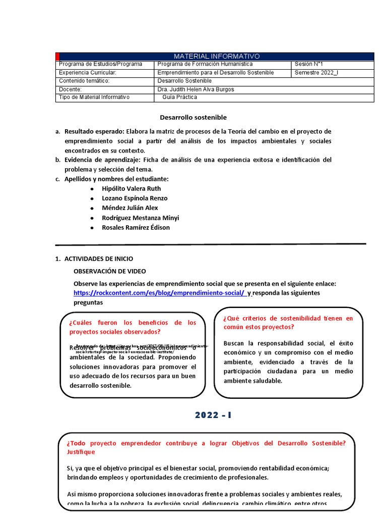 Emprendimiento Social y Desarrollo Sostenible | PDF | Desarrollo ...