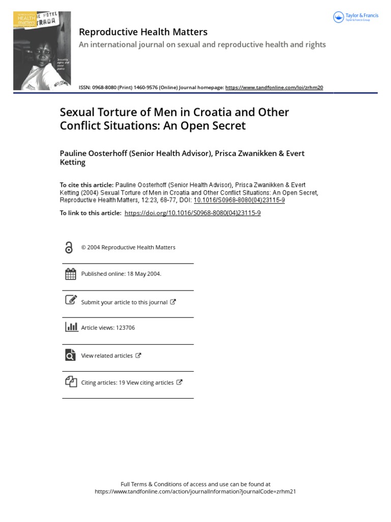 Sexual Torture of Men in Croatia and Other Conflict Situations An Open