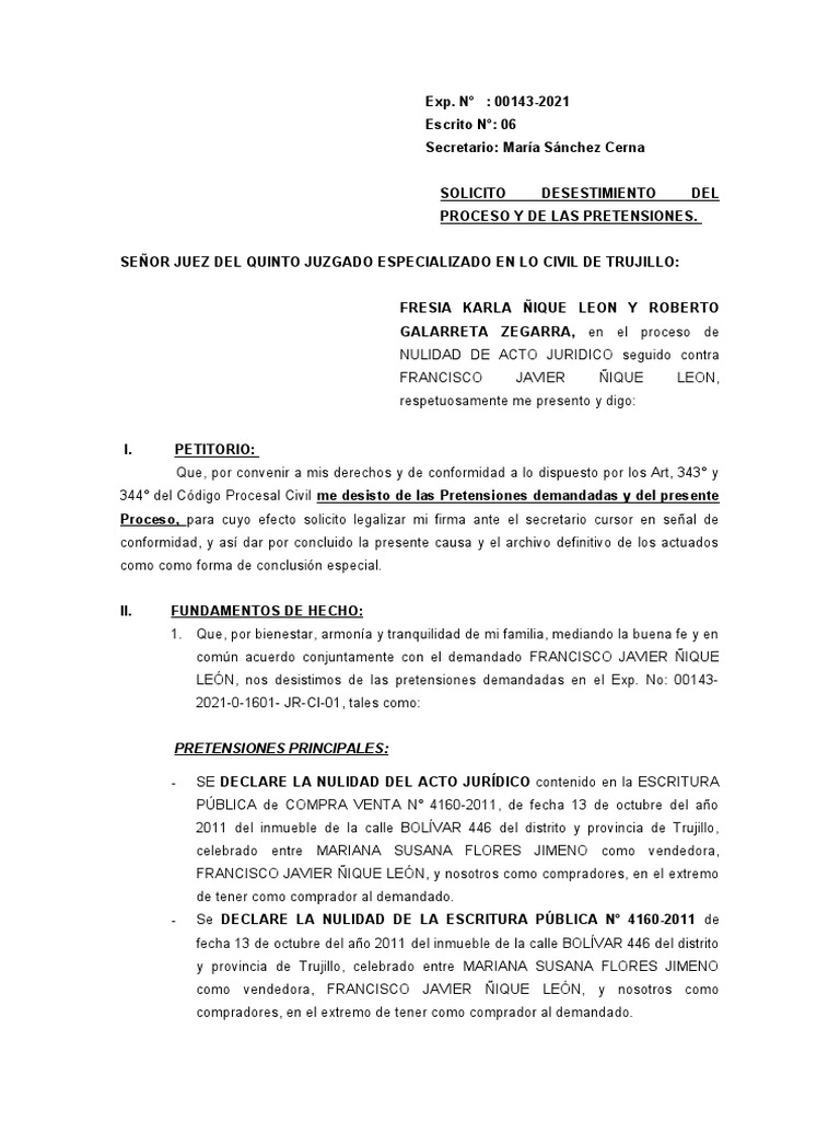 Desistimiento de Proceso Civil en Trujillo | PDF | Justicia | Crimen y ...
