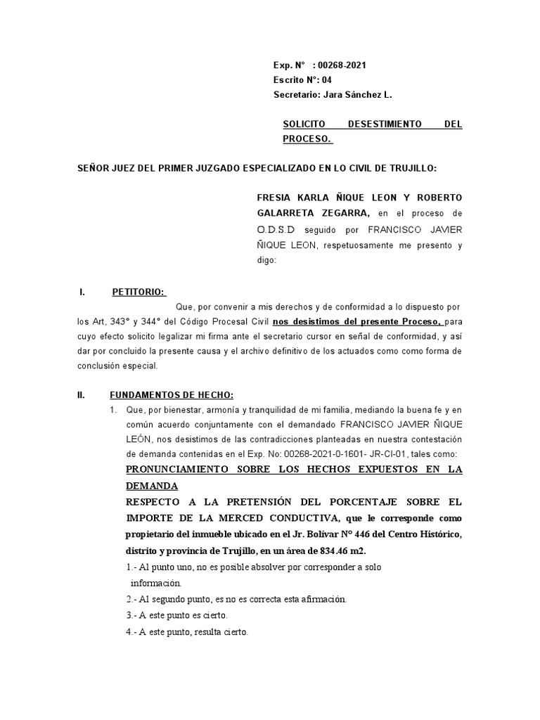 Desistimiento de Proceso Civil en Trujillo | PDF | Justicia | Crimen y ...
