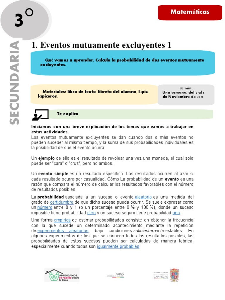 Evento Mutuamente Excluyentes | PDF | Probabilidad | Science